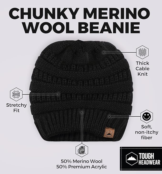 Women’s Chunky Cable Knit Merino Wool Beanie