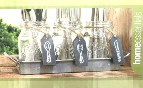 Fiddle + Fern New HomeEssentials Flatware Caddy 3 Glass Jars/3 Hanging Chalkboard W/1 Tray