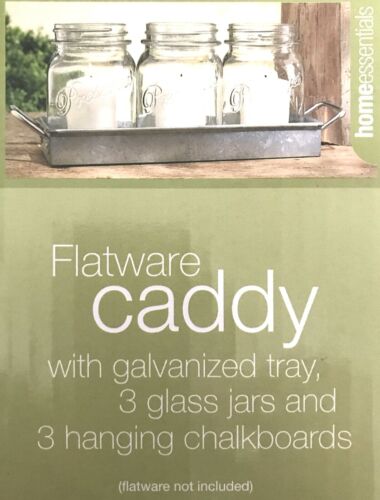 Fiddle + Fern New HomeEssentials Flatware Caddy 3 Glass Jars/3 Hanging Chalkboard W/1 Tray